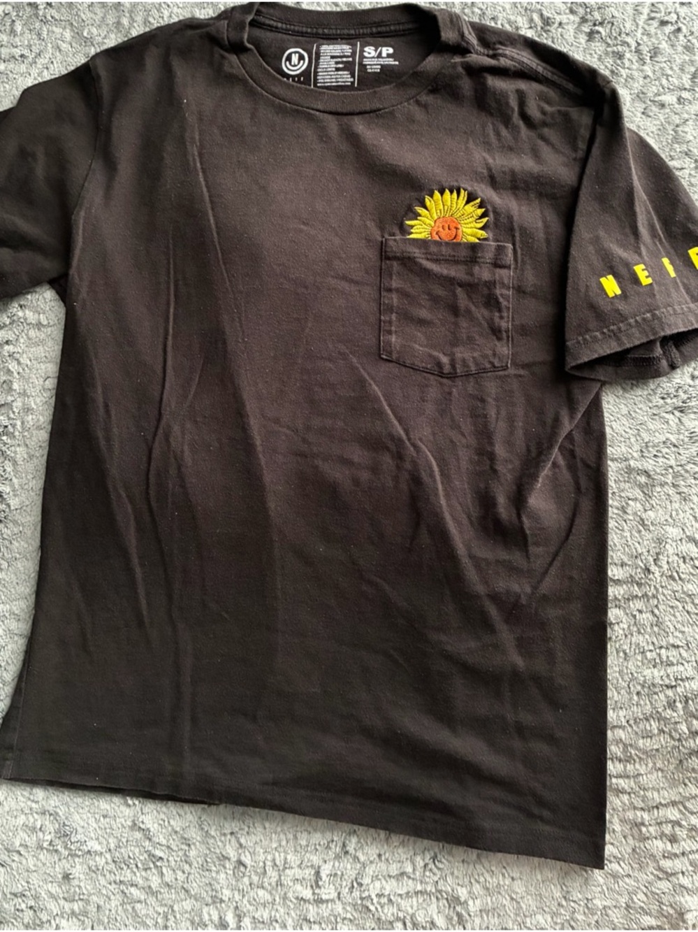 Neff Black Short-Sleeve Tee with Sunflower Pocket Embroidery